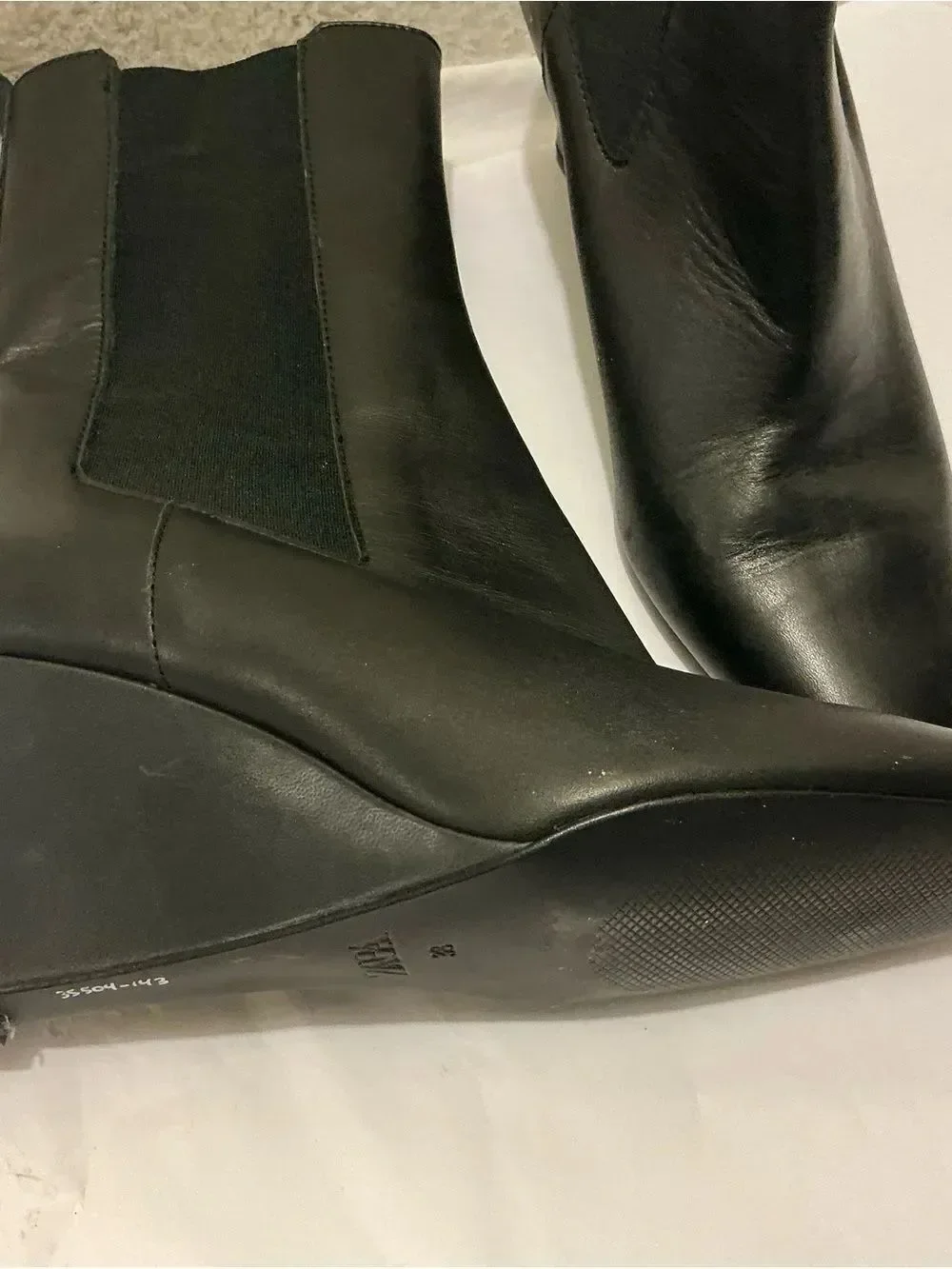 Zara Black Chelsea leather Wedge Ankle Boot size 38